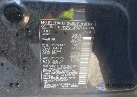 2018 Nissan Rogue Sv from USA, damaged, VIN KNMAT2MT2JP601642